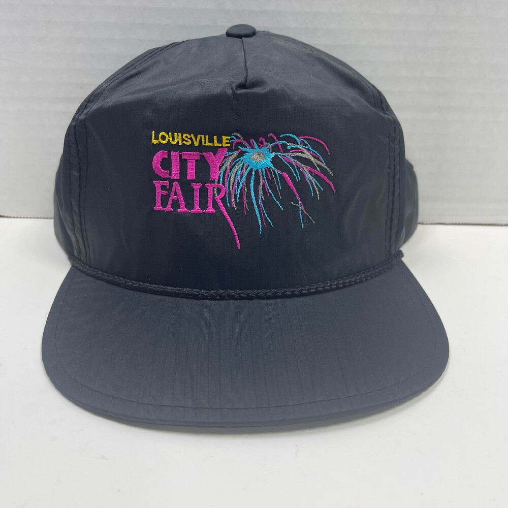 Vintage Louisville City Fair Hat Black Town Talk Rope Dad Hat 90s Fireworks VTG